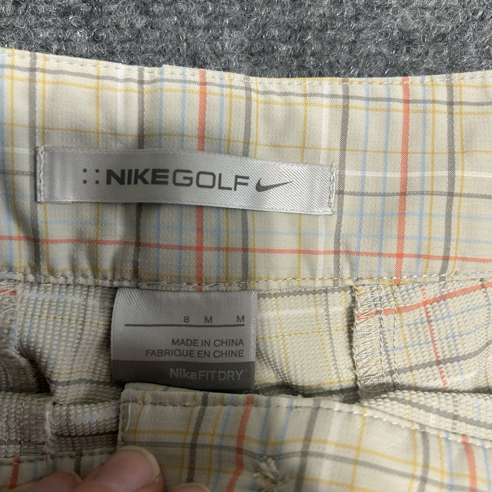 Nike Dri Fit Women's Golf Shorts Size 8, Tan Orange And White Plaid Summer Golf - Picture 4 of 6